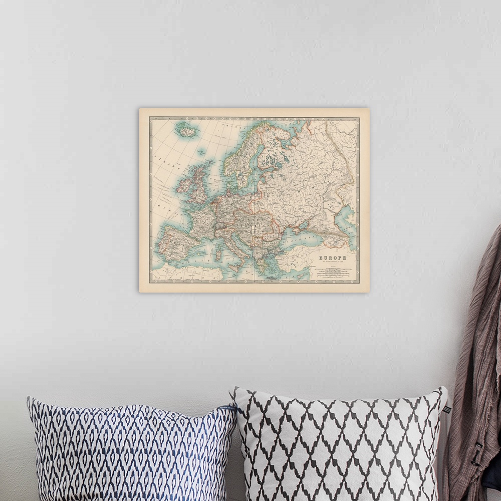 A bohemian room featuring Vintage map of the continent of Europe.