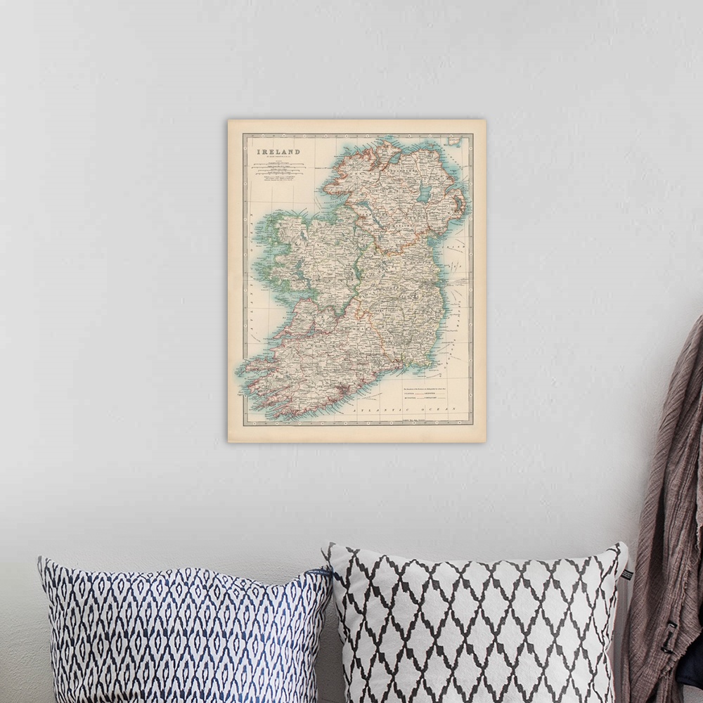 A bohemian room featuring Vintage map of the country of Ireland.