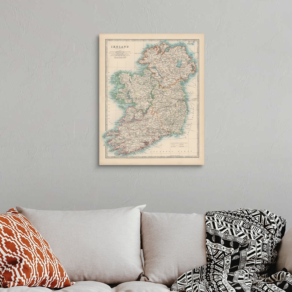 A bohemian room featuring Vintage map of the country of Ireland.