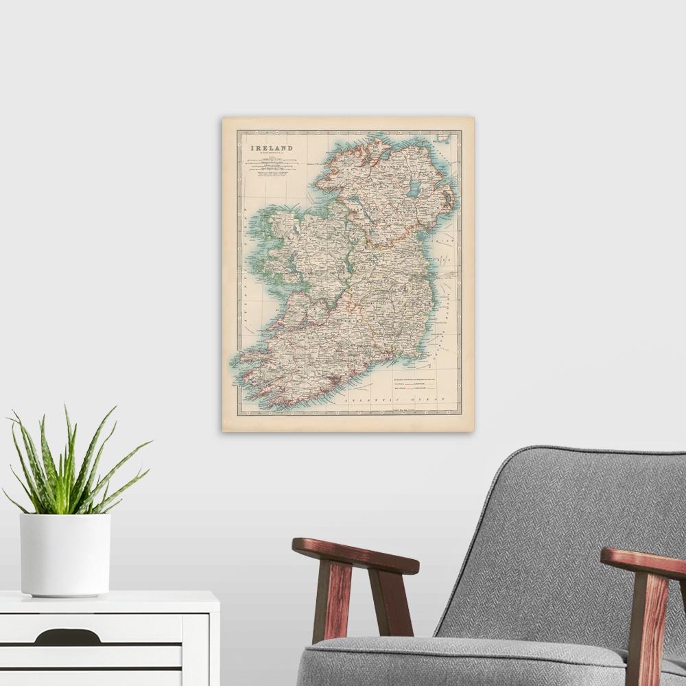 A modern room featuring Vintage map of the country of Ireland.