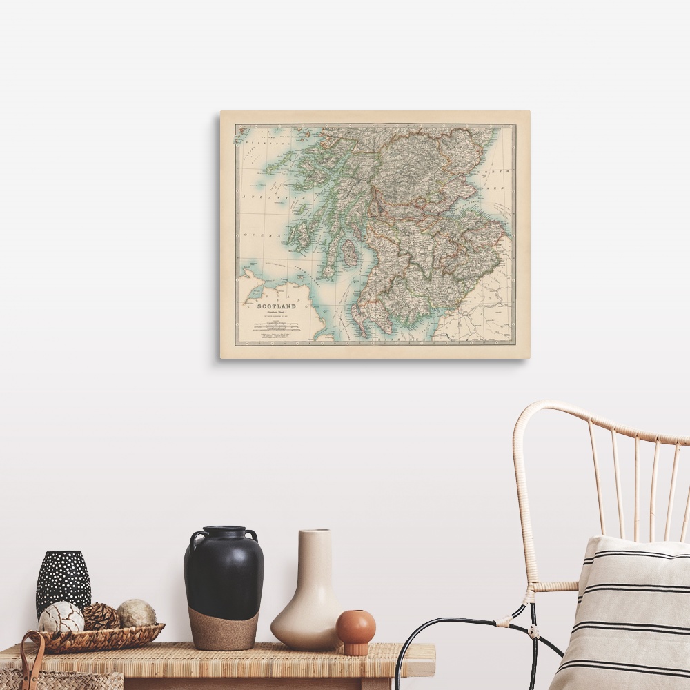 A farmhouse room featuring Vintage map of the country of Scotland.