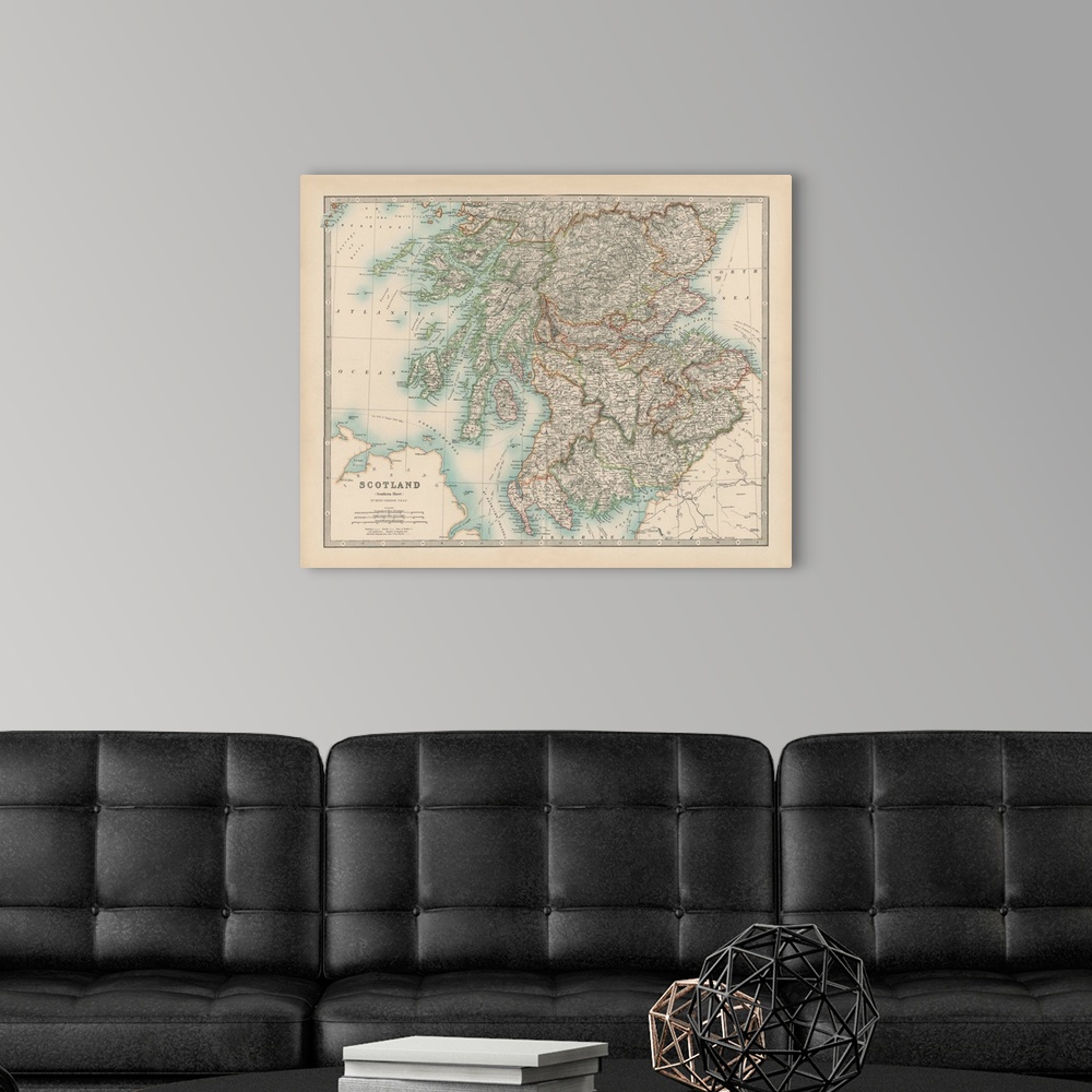 A modern room featuring Vintage map of the country of Scotland.