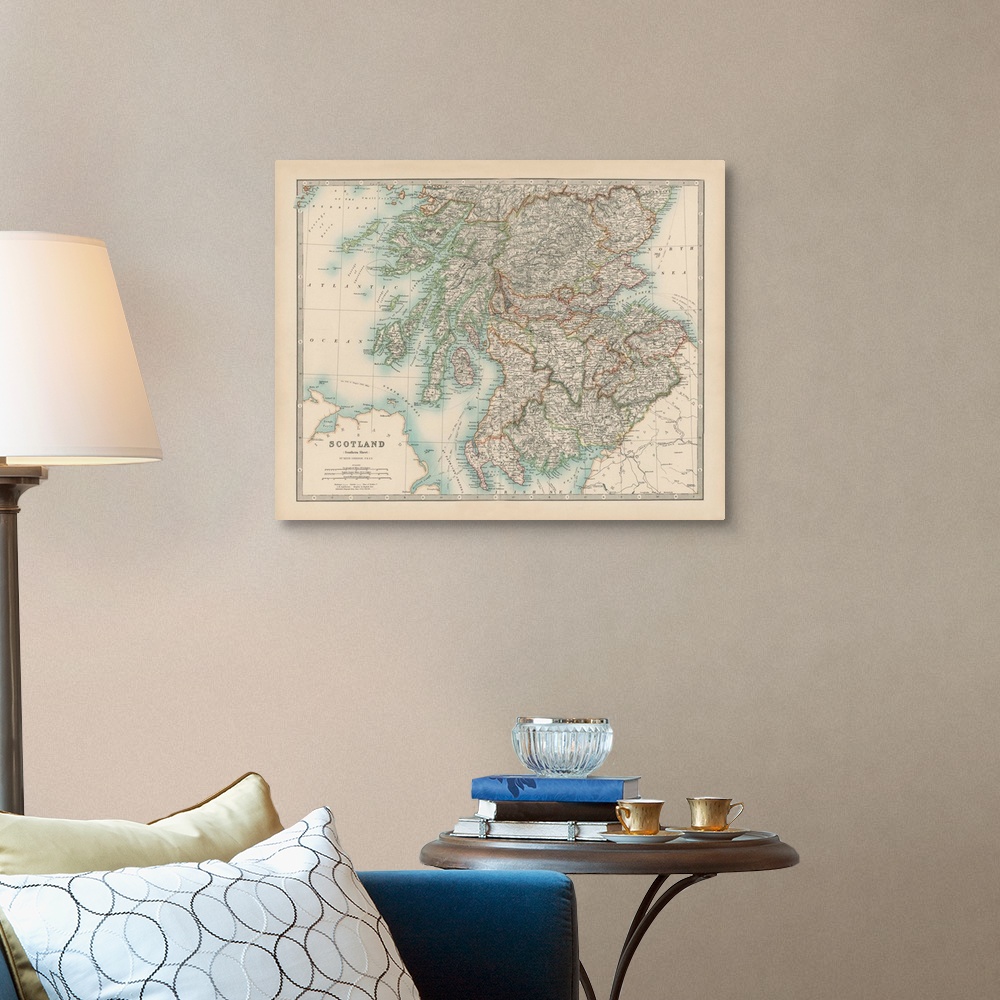 A traditional room featuring Vintage map of the country of Scotland.