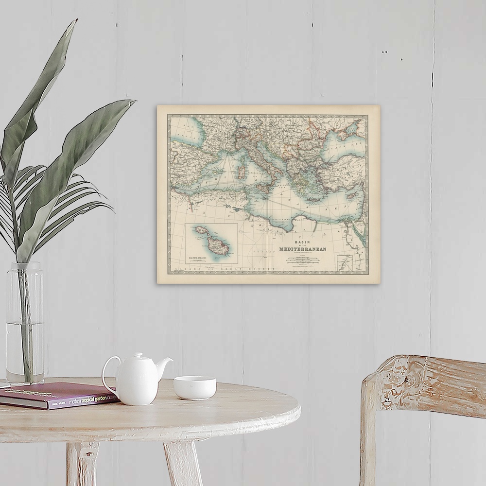 A farmhouse room featuring Vintage map of the Mediterranean region.
