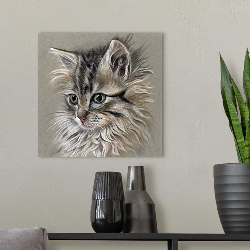 A modern room featuring Kitten Portrait I
