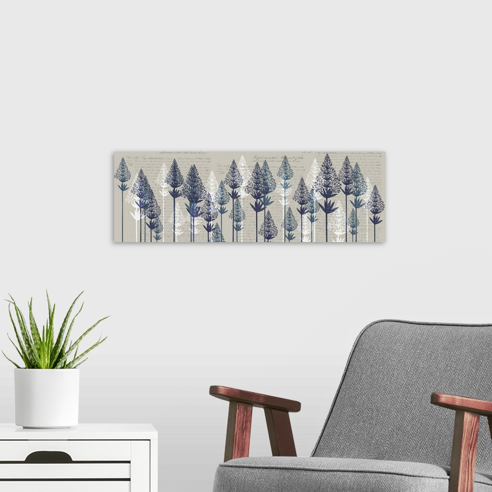 A modern room featuring Leafy Pines, Midnight