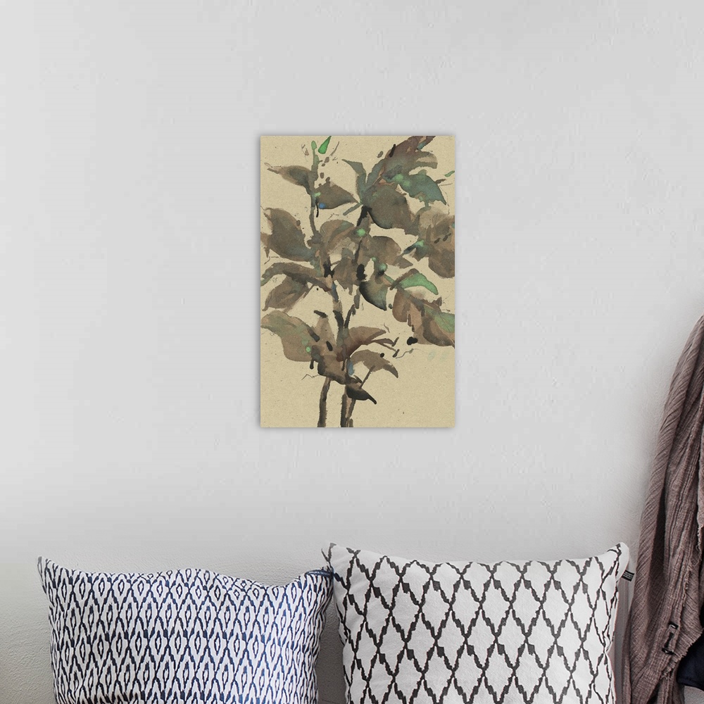 A bohemian room featuring Leaves On Taupe I