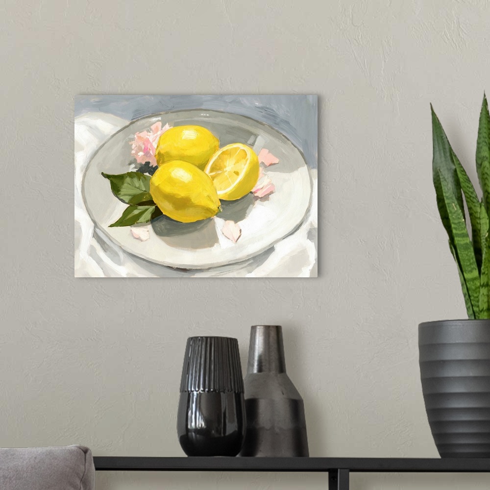 A modern room featuring Lemons On A Plate I