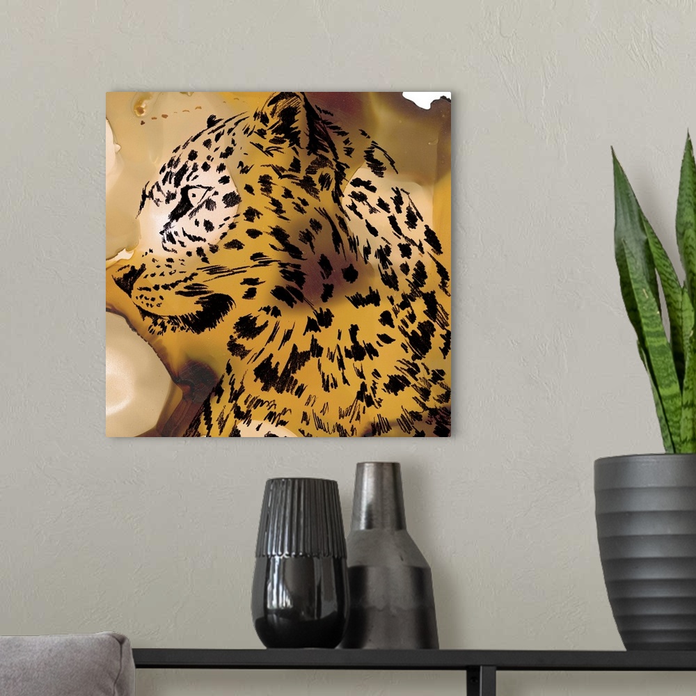 A modern room featuring Leopard Portrait I