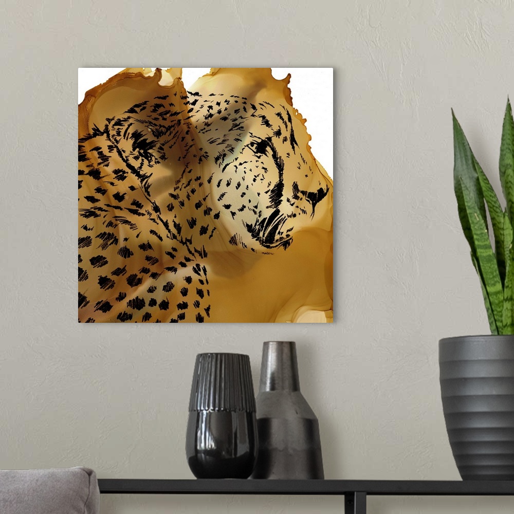 A modern room featuring Leopard Portrait II