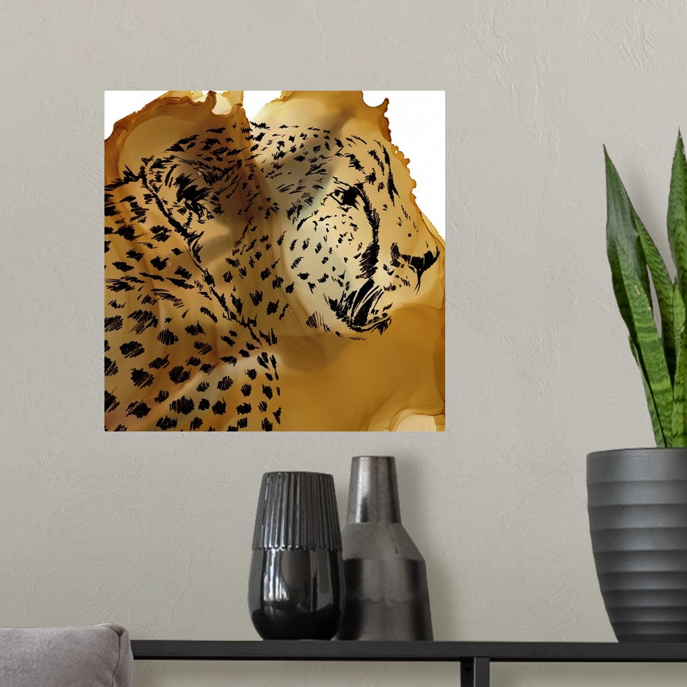 A modern room featuring Leopard Portrait II