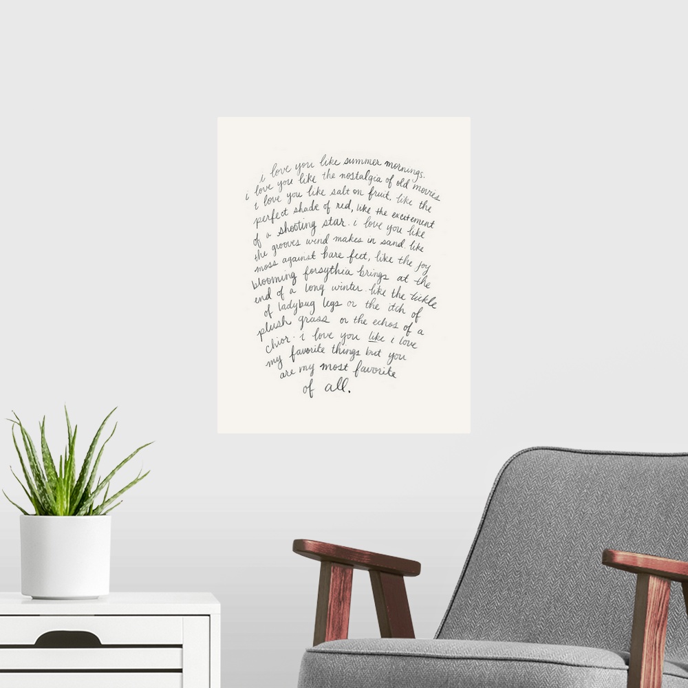 A modern room featuring Letter To A Lover I