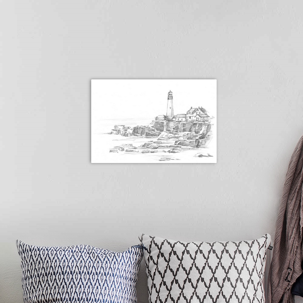 A bohemian room featuring Lighthouse Sketch II