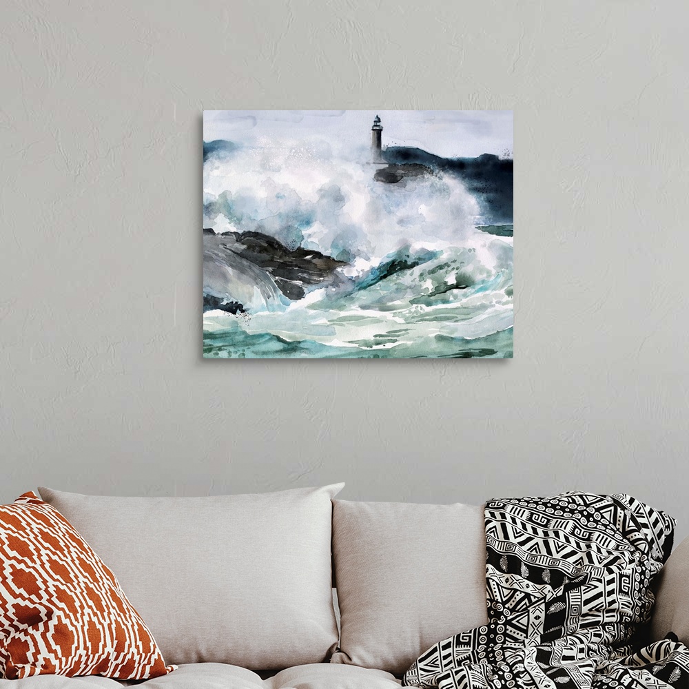 A bohemian room featuring Lighthouse Waves II