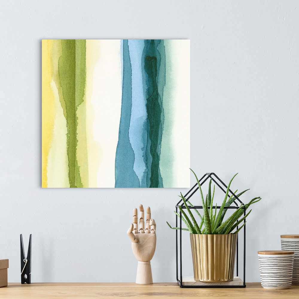 A bohemian room featuring Contemporary wall art for the home or office this square wall art is made with vertical watercolo...
