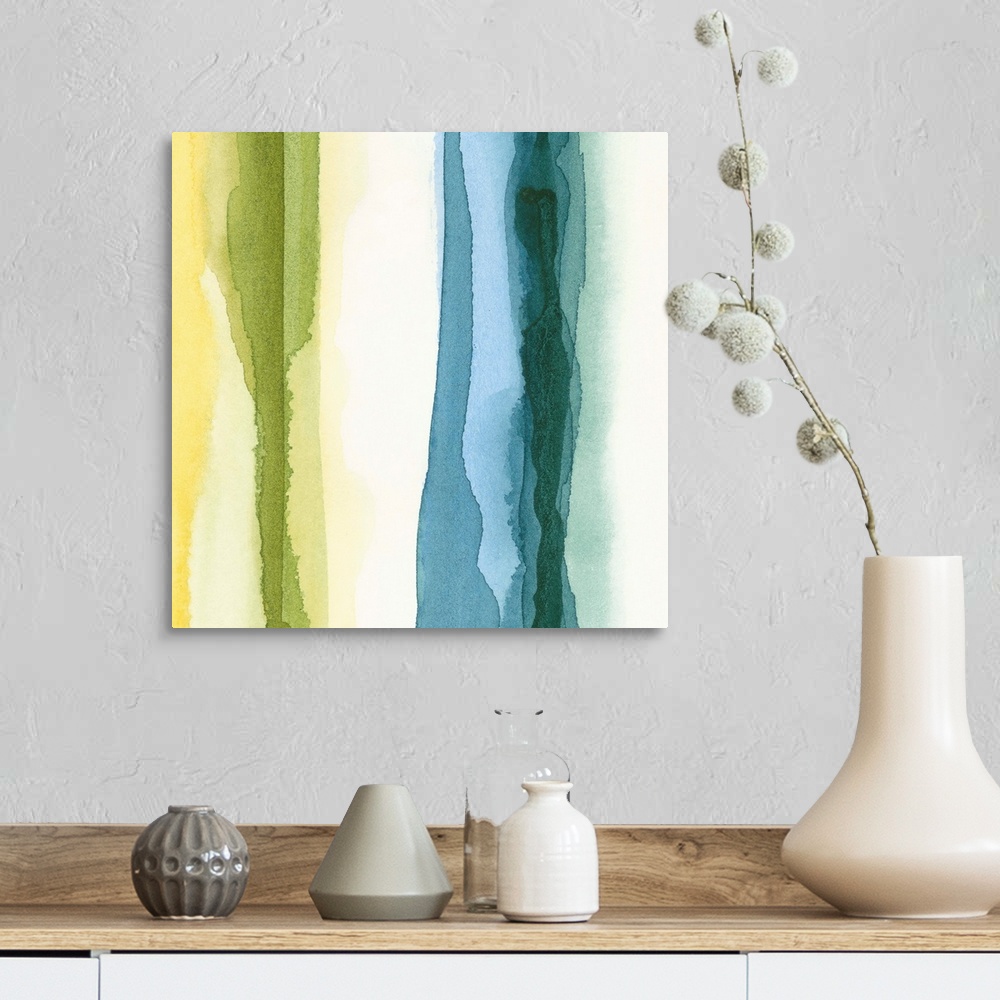 A farmhouse room featuring Contemporary wall art for the home or office this square wall art is made with vertical watercolo...