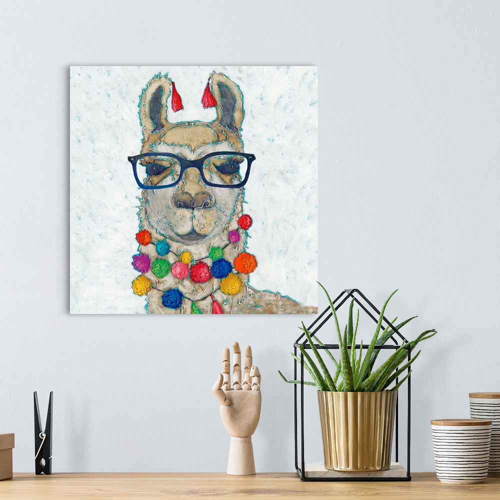 A bohemian room featuring Llama Love with Glasses I