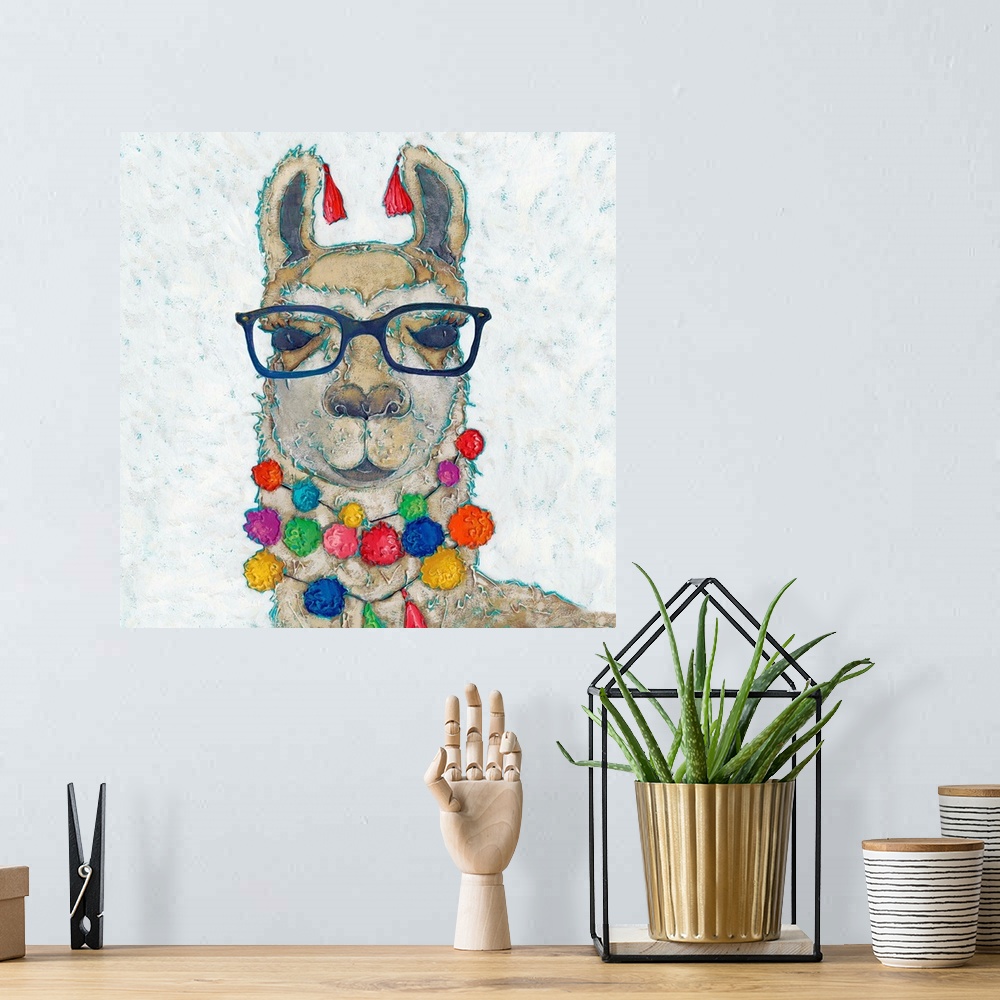 A bohemian room featuring Llama Love with Glasses I
