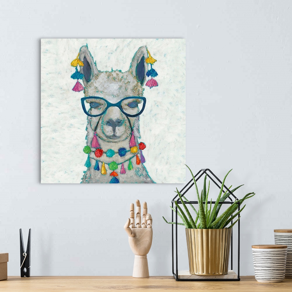 A bohemian room featuring Llama Love with Glasses II