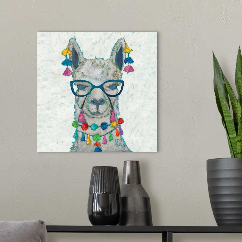 A modern room featuring Llama Love with Glasses II