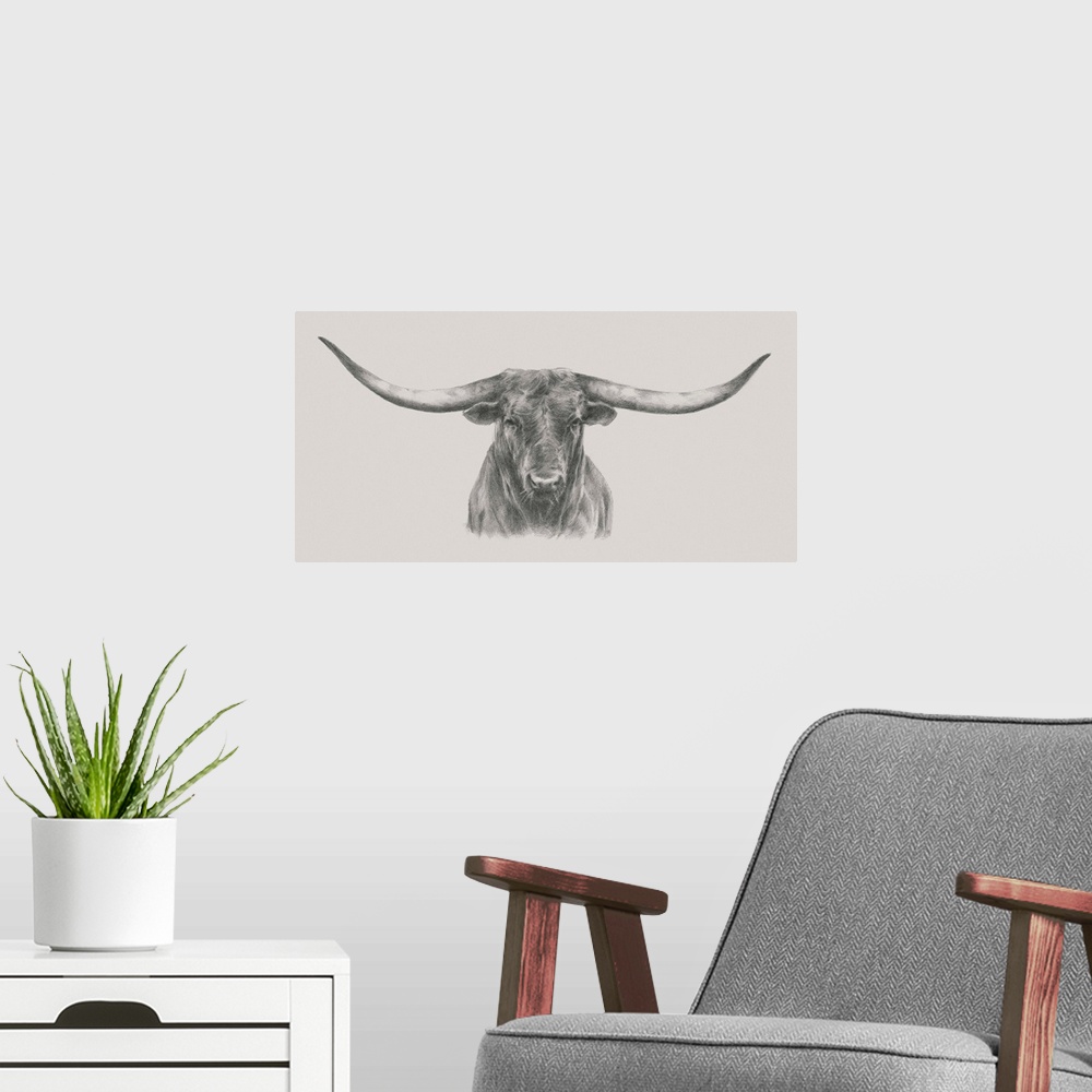 A modern room featuring Longhorn Bull