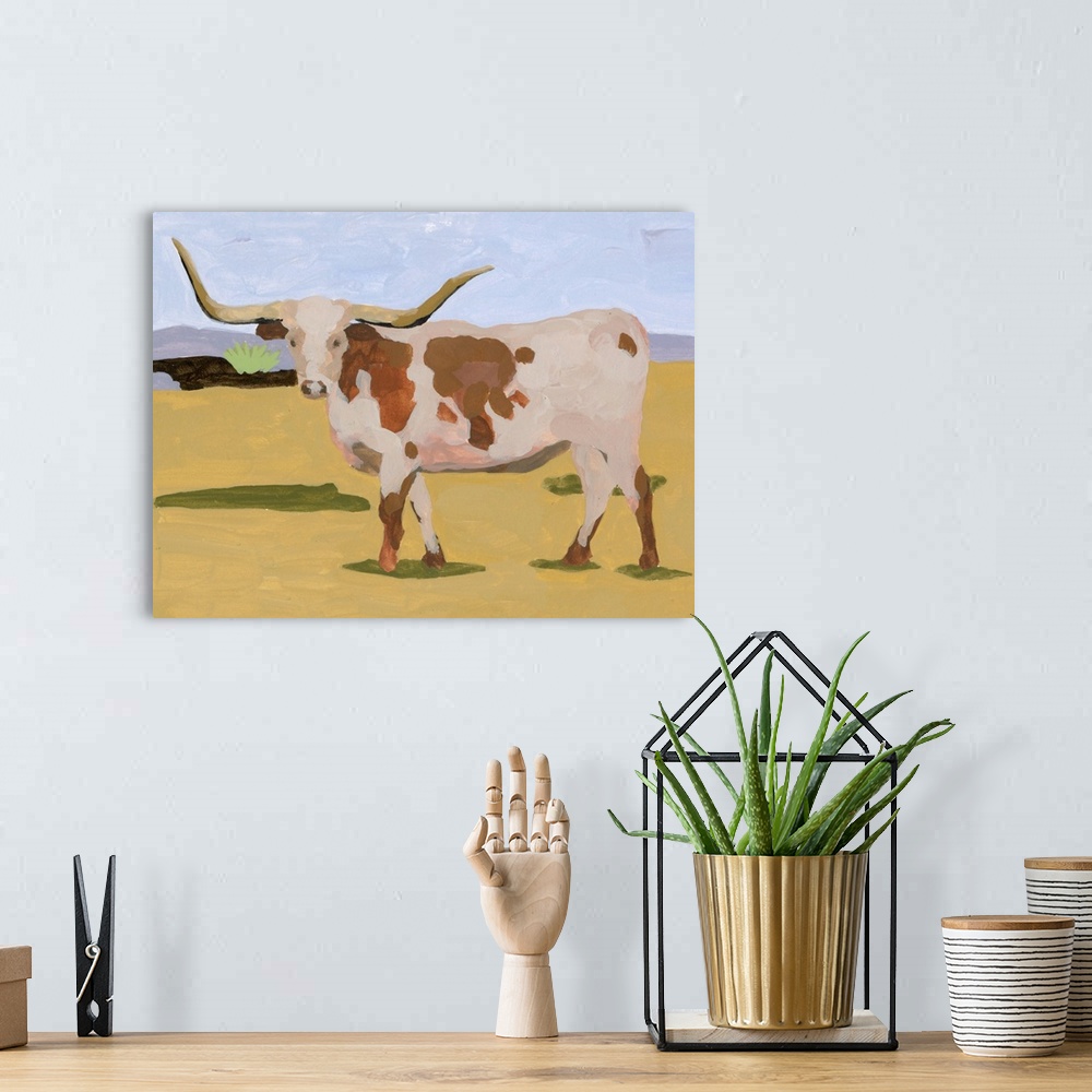 A bohemian room featuring Longhorn Cattle I