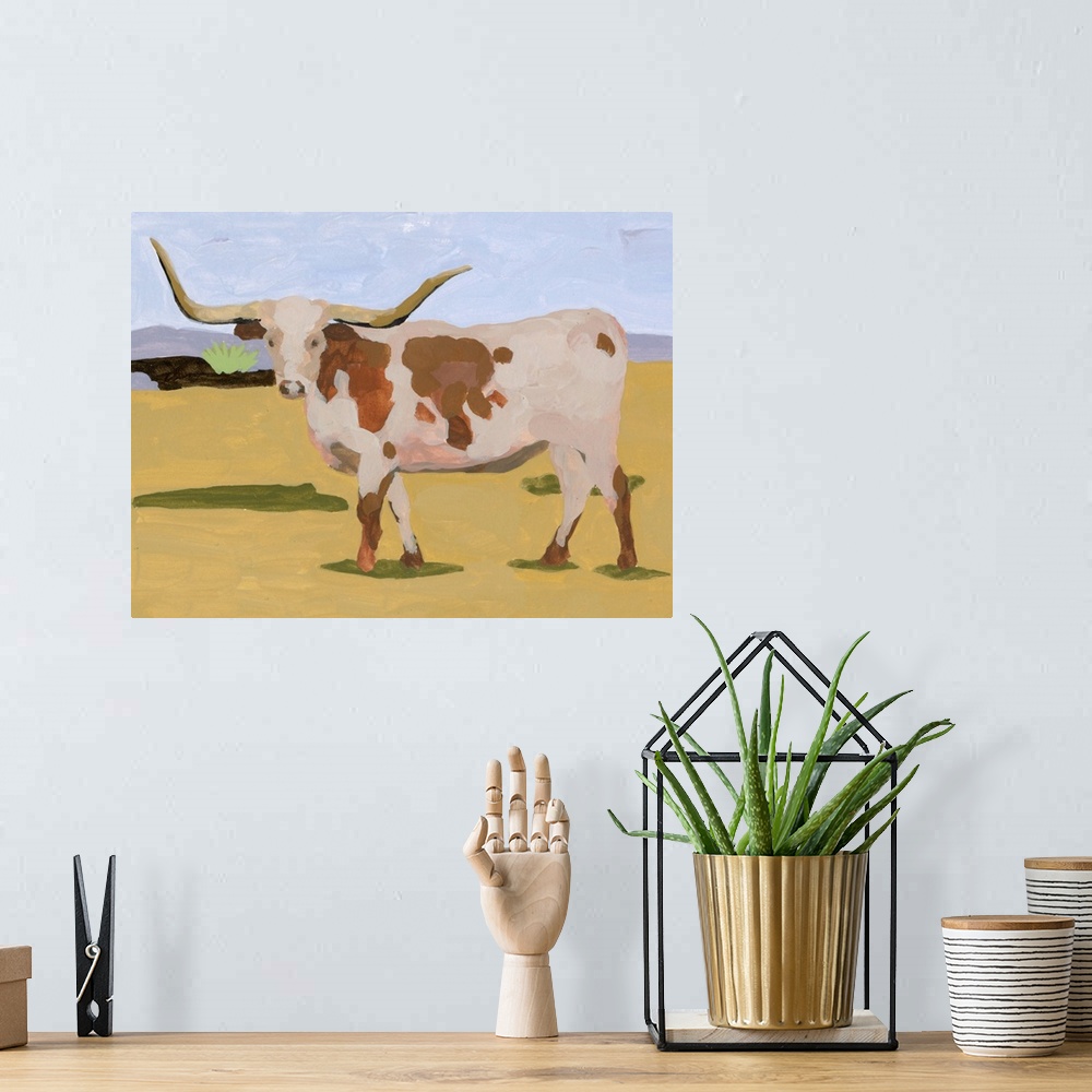 A bohemian room featuring Longhorn Cattle I
