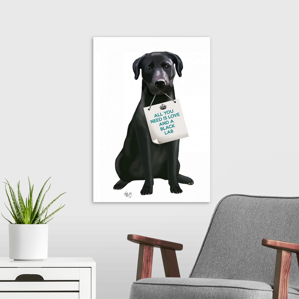 A modern room featuring Love and Black Labrador