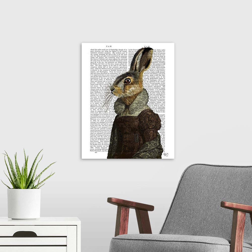 A modern room featuring Madam Hare Portrait