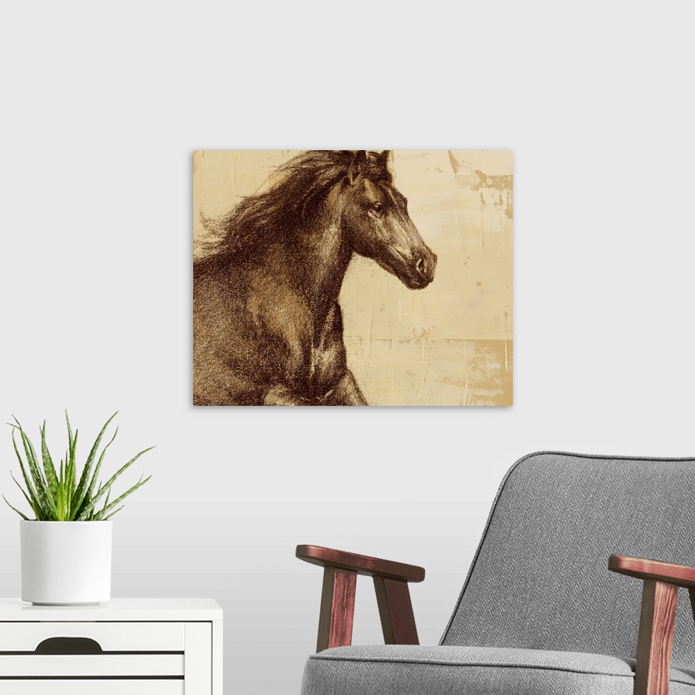 A modern room featuring Majestic Horse I