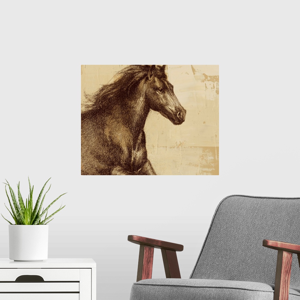 A modern room featuring Majestic Horse I
