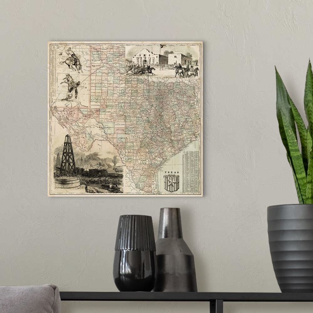 A modern room featuring Map of Texas