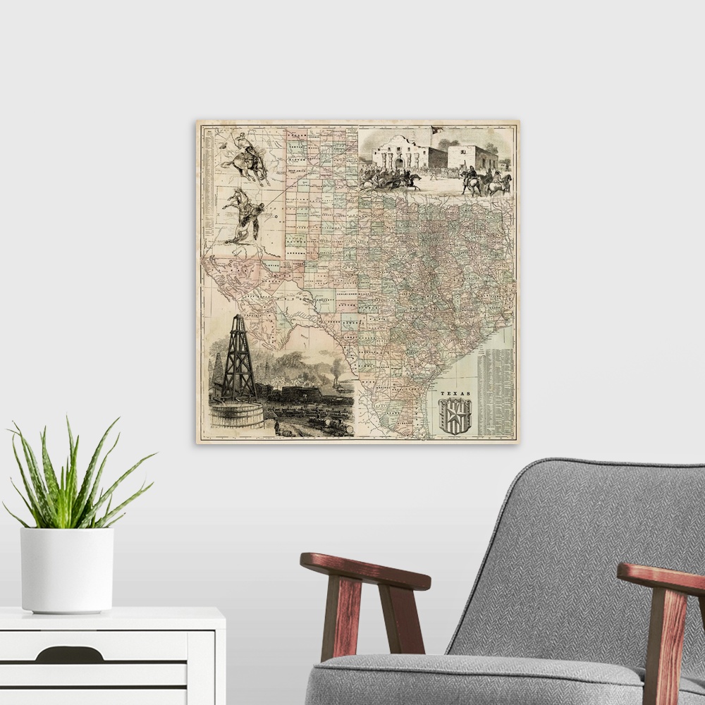 A modern room featuring Map of Texas