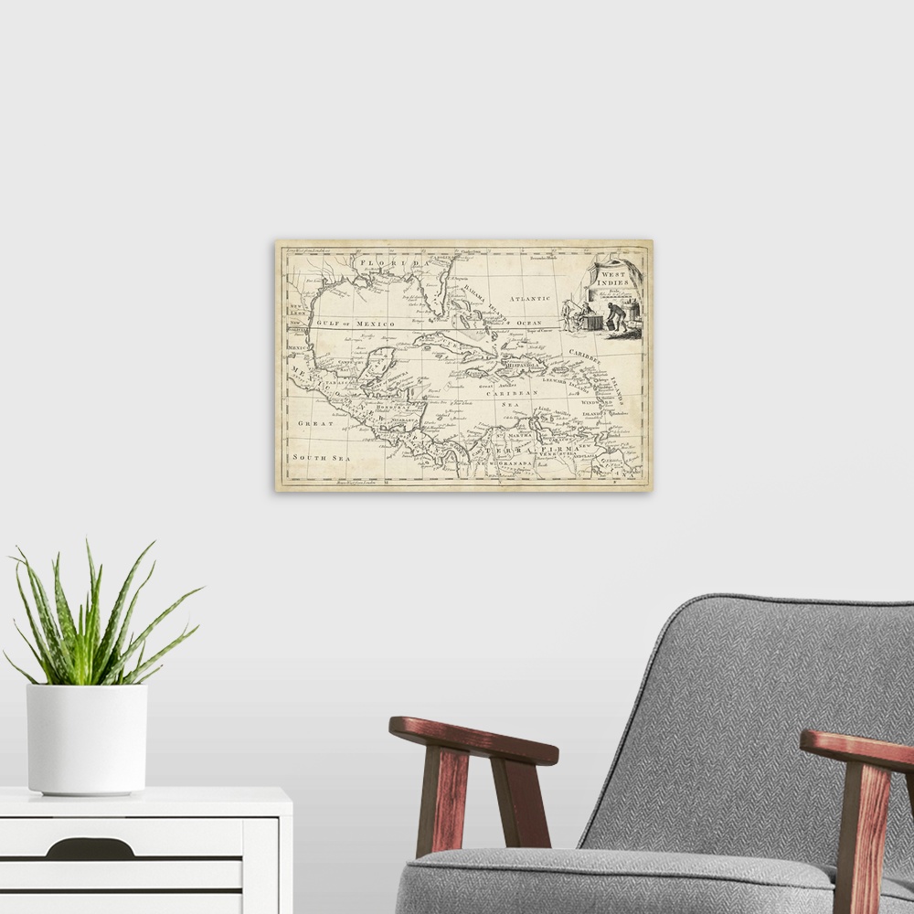 A modern room featuring Map of West Indies