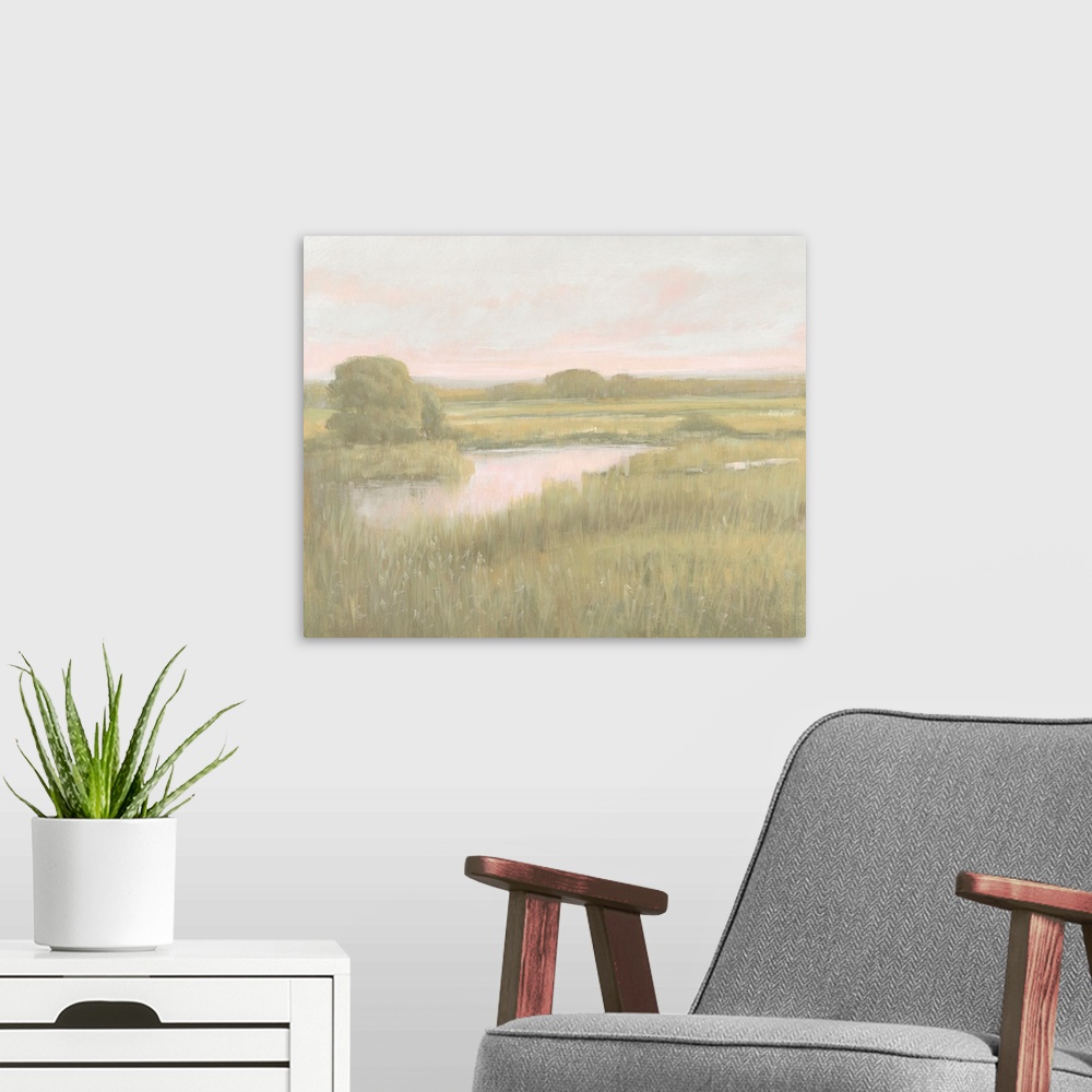 A modern room featuring Marsh Horizon At Dawn I