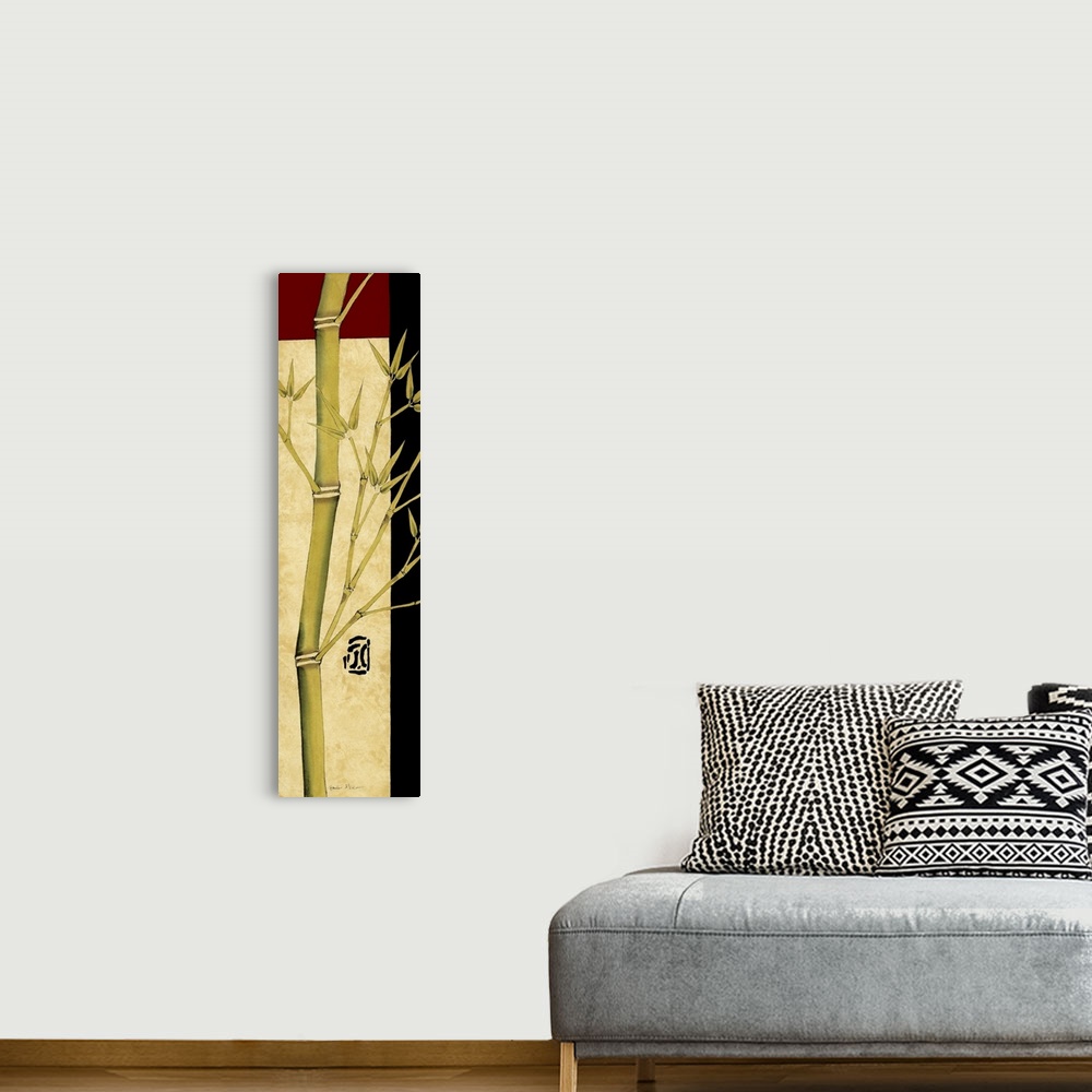 A bohemian room featuring Meditative Bamboo Panel I