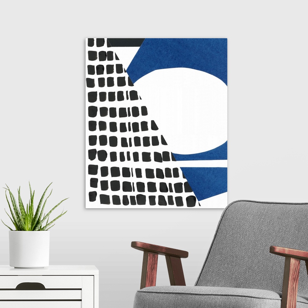 A modern room featuring One cut paper collage in a series of geometric abstracts that depicts the city of Memphis.