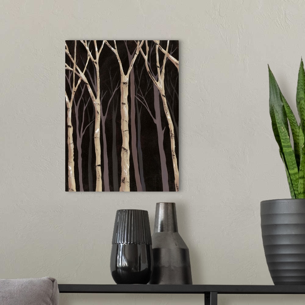 A modern room featuring Midnight Birches I