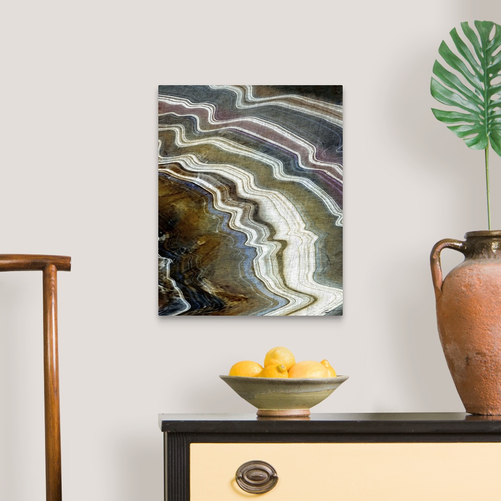 A traditional room featuring Abstract painting resembling a close up of mineral agate layers.