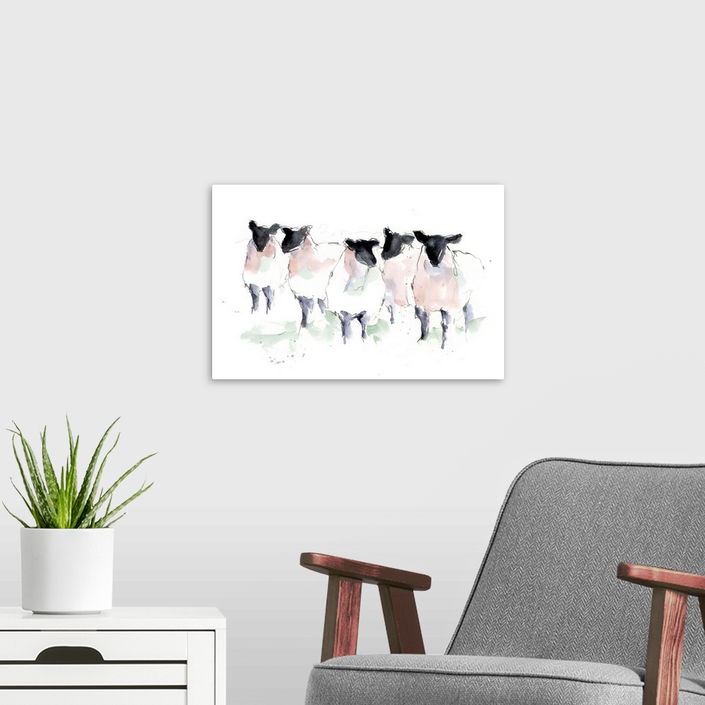 A modern room featuring Minimalist Watercolor Sheep I