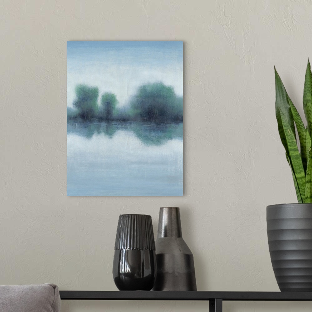 A modern room featuring Misty Blue Morning I