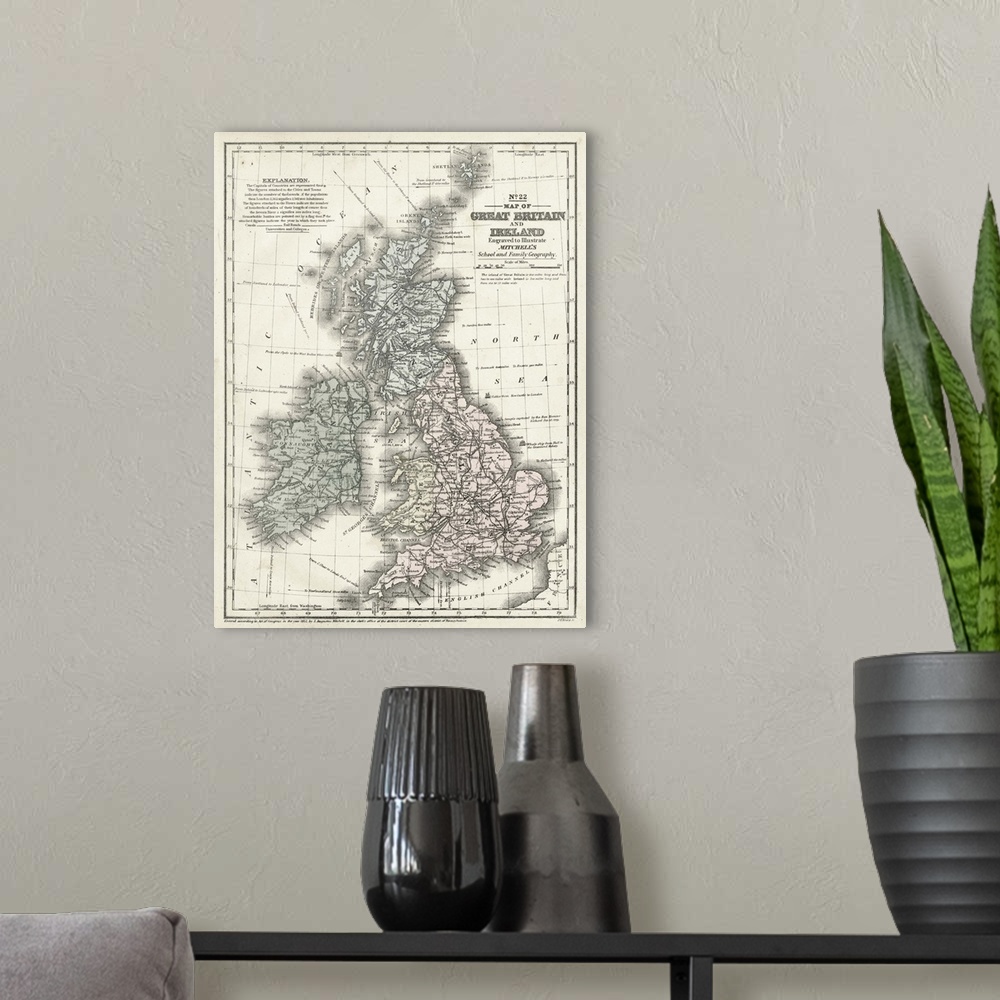 A modern room featuring Mitchell's Map of Great Britain and Ireland