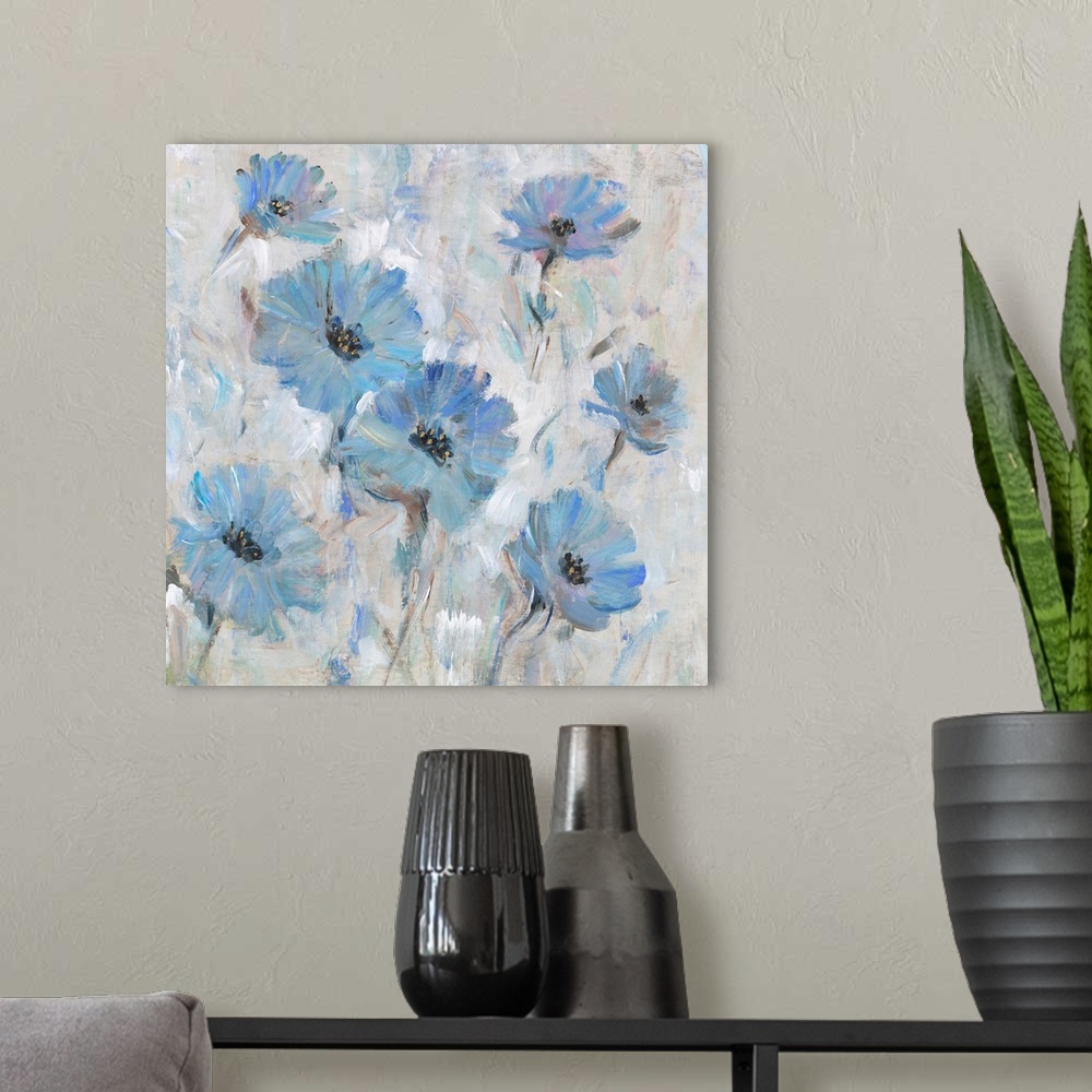 A modern room featuring Mix Blue Flowers I