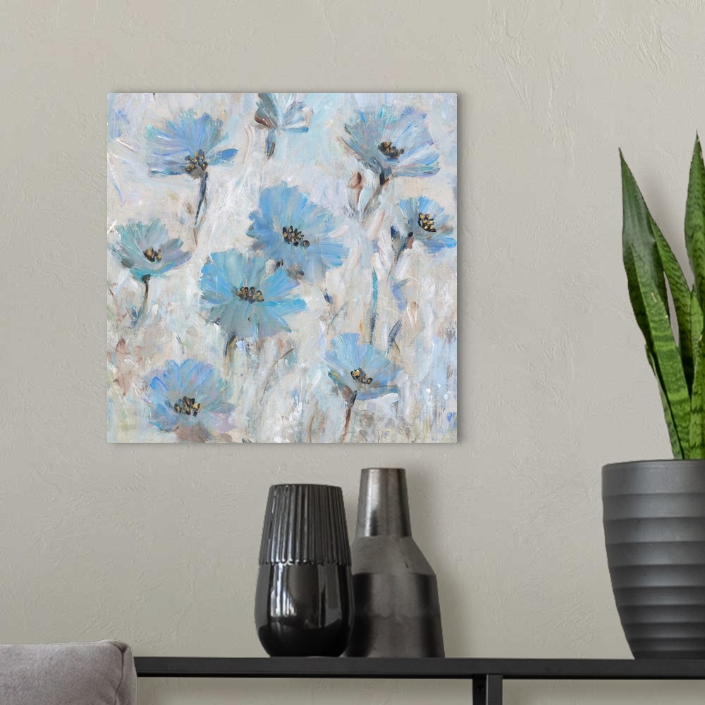 A modern room featuring Mix Blue Flowers II