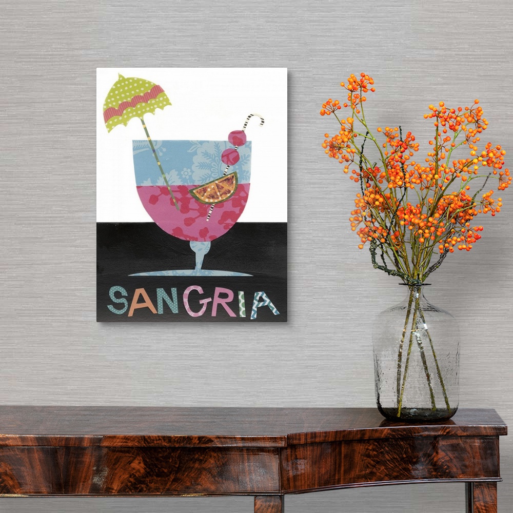 A traditional room featuring This decorative artwork has double meaning by featuring mixed drinks created with mixed media com...