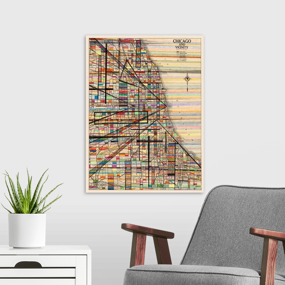 A modern room featuring Modern Map of Chicago