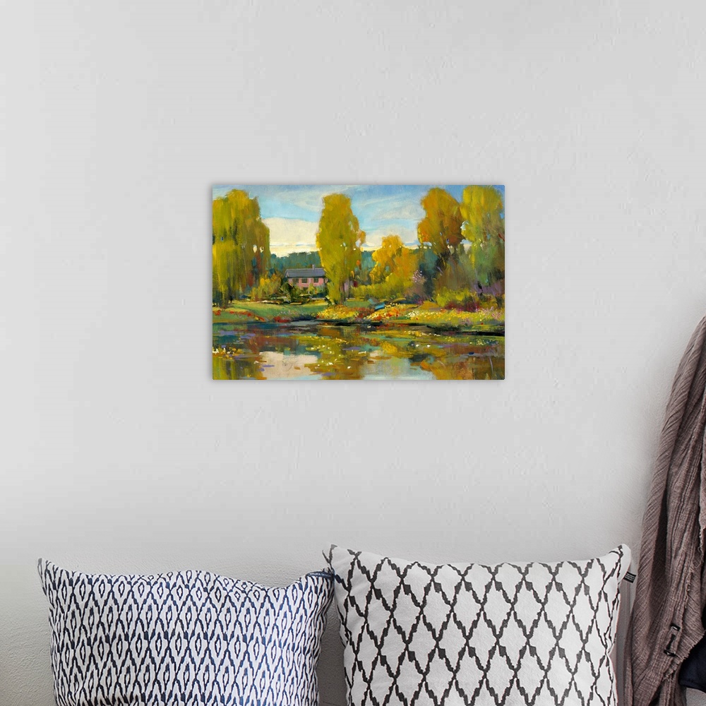 A bohemian room featuring Monet's Water Lily Pond II