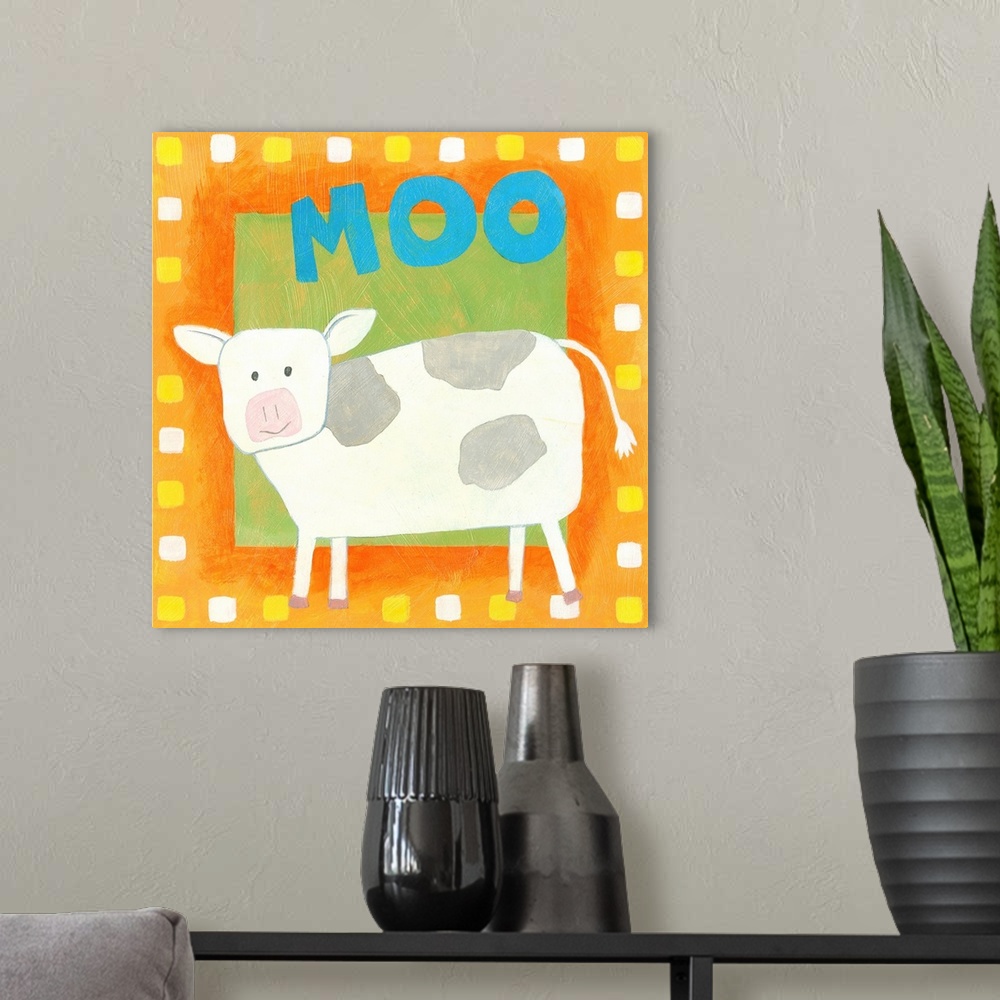 A modern room featuring Moo