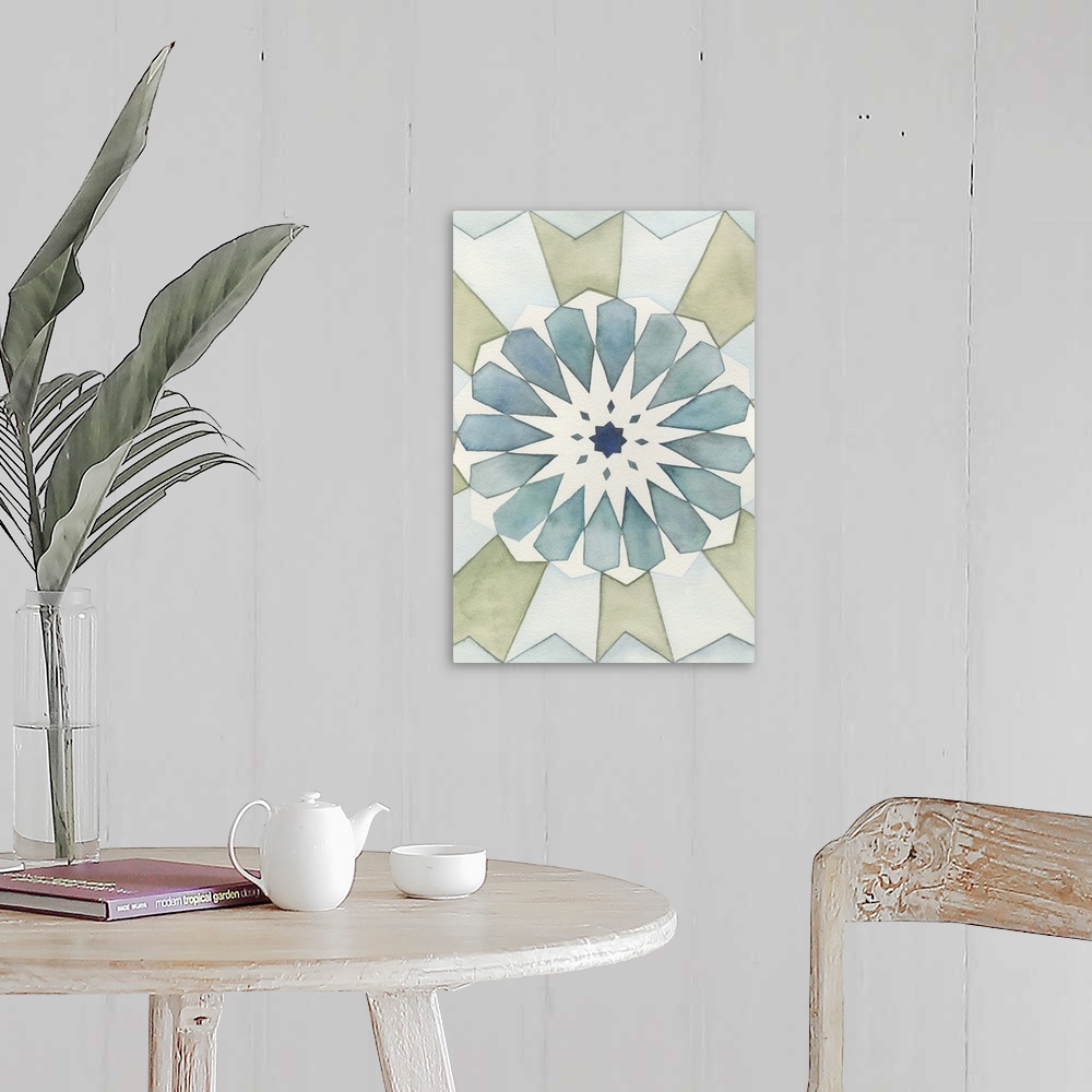 A farmhouse room featuring Inspired by Moorish design, this decorative artwork feature geometric shapes arranged in a circul...