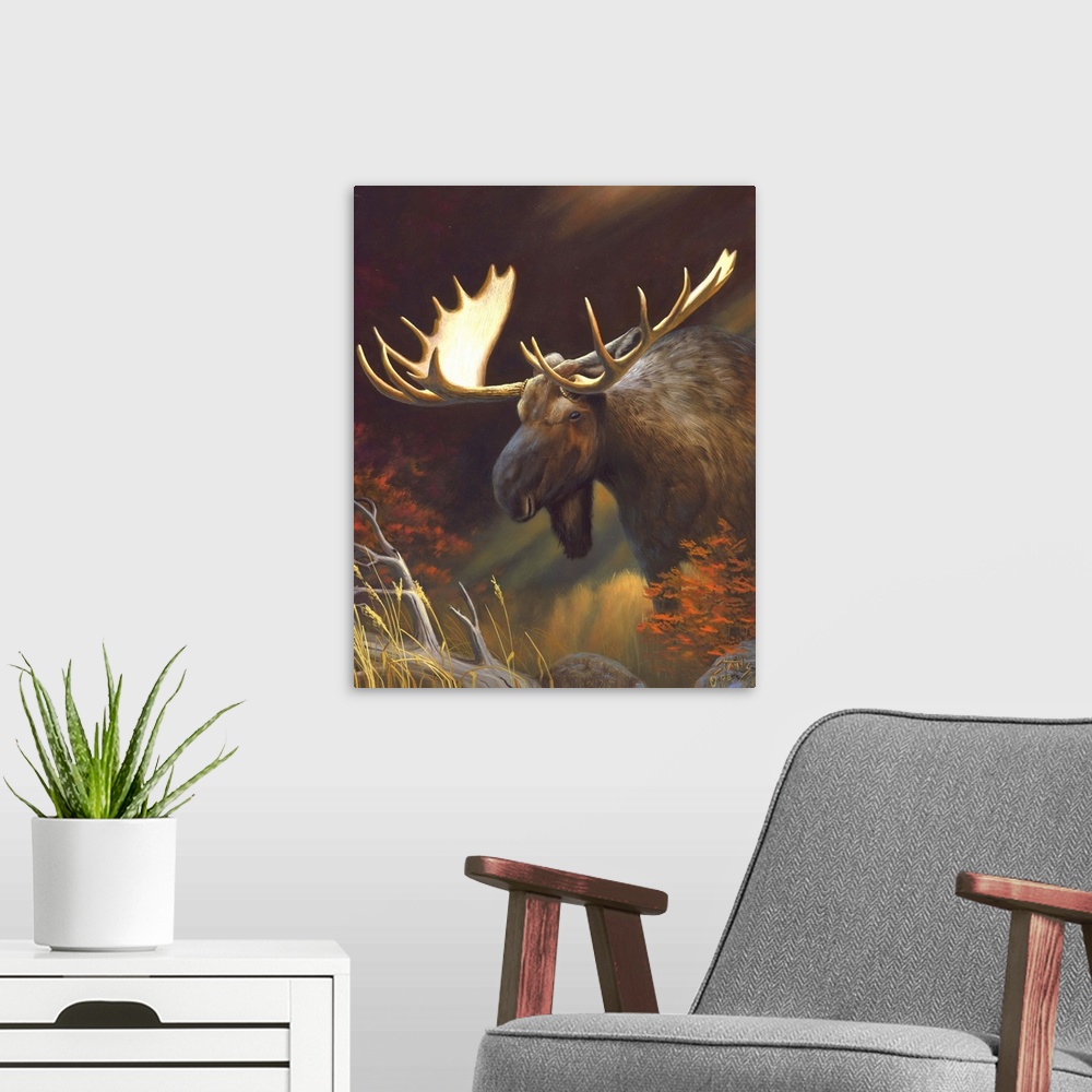A modern room featuring Moose Portrait